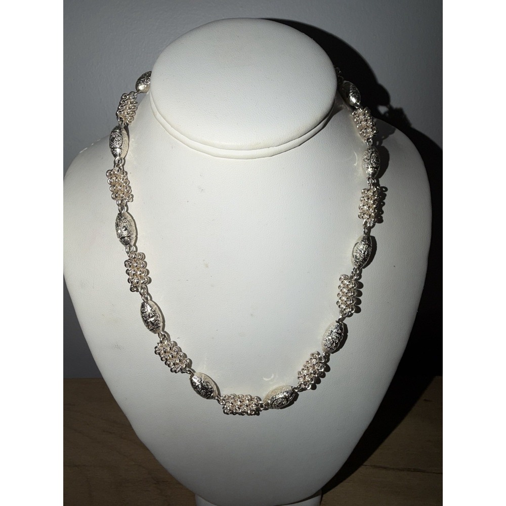 Vintage Sterling Silver 925 Filigree Bead Choker Necklace Lobster Clasp